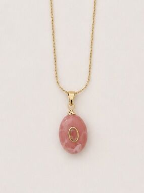 New! Classic Colorful Pink Marbled Gemstone Pendant Necklace NWOT